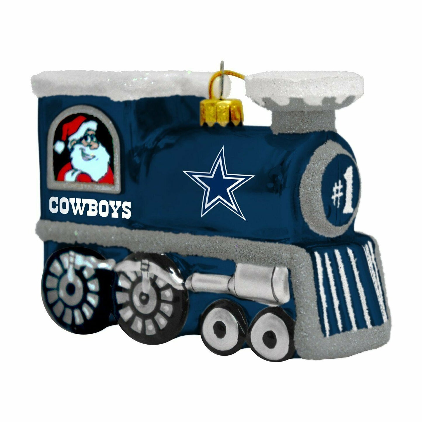 Topperscot NFL Dallas Cowboys Blown Glass Train Santa Clause & Rudolph Ornament