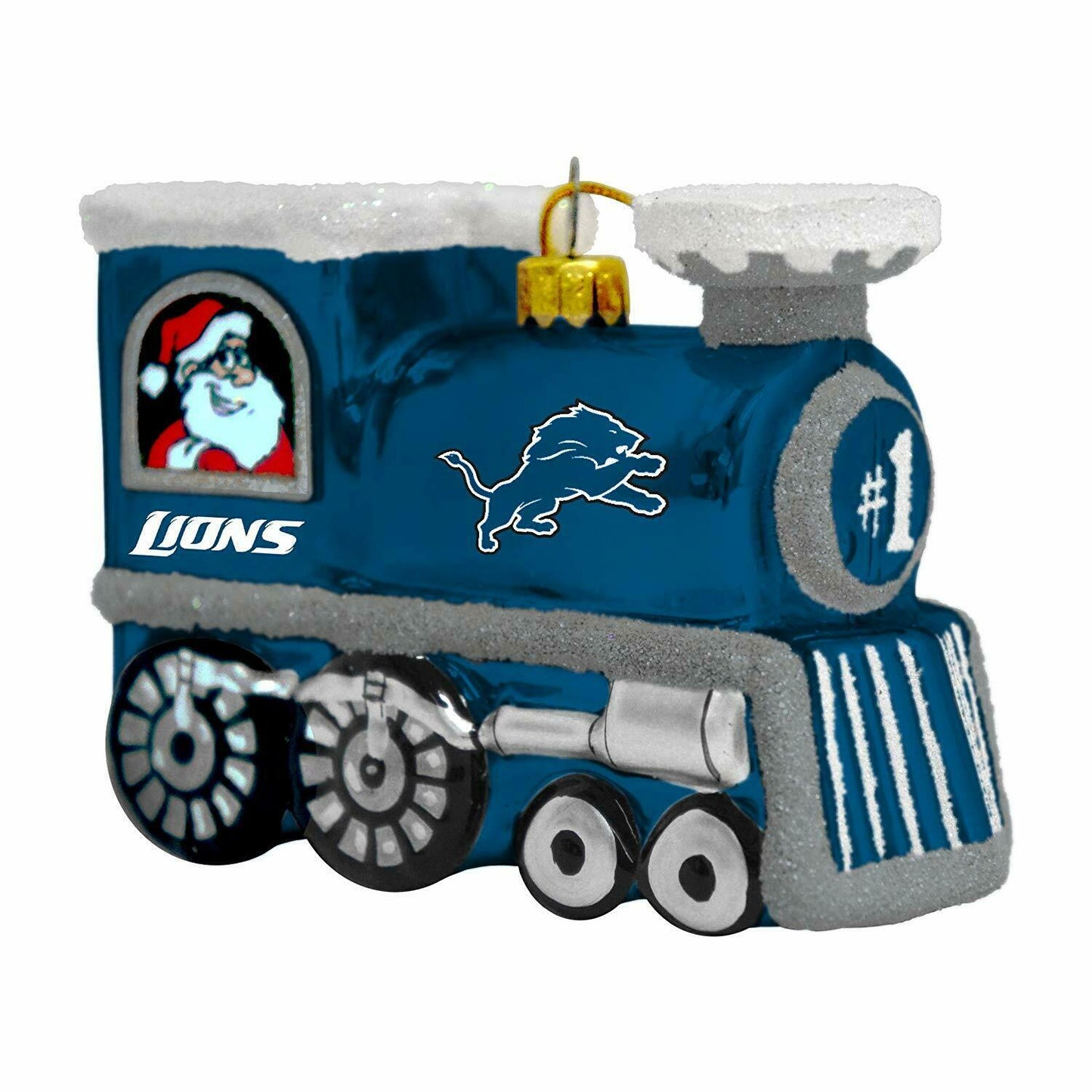Topperscot NFL Detroit Lions Blown Glass Santa & Rudolph Train Ornament