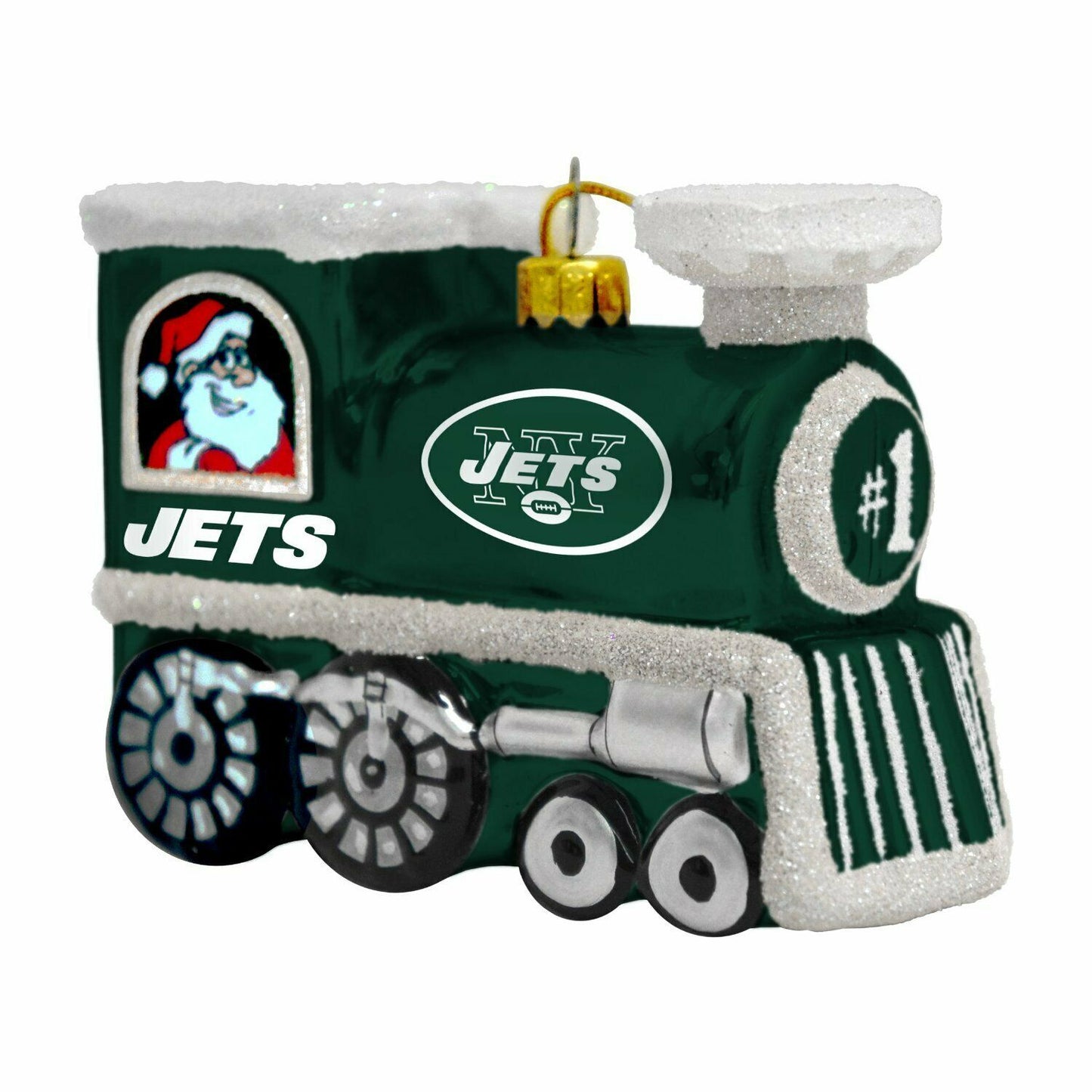 Topperscot NFL New York Jets Blown Glass Santa Clause & Rudolph Train Ornament
