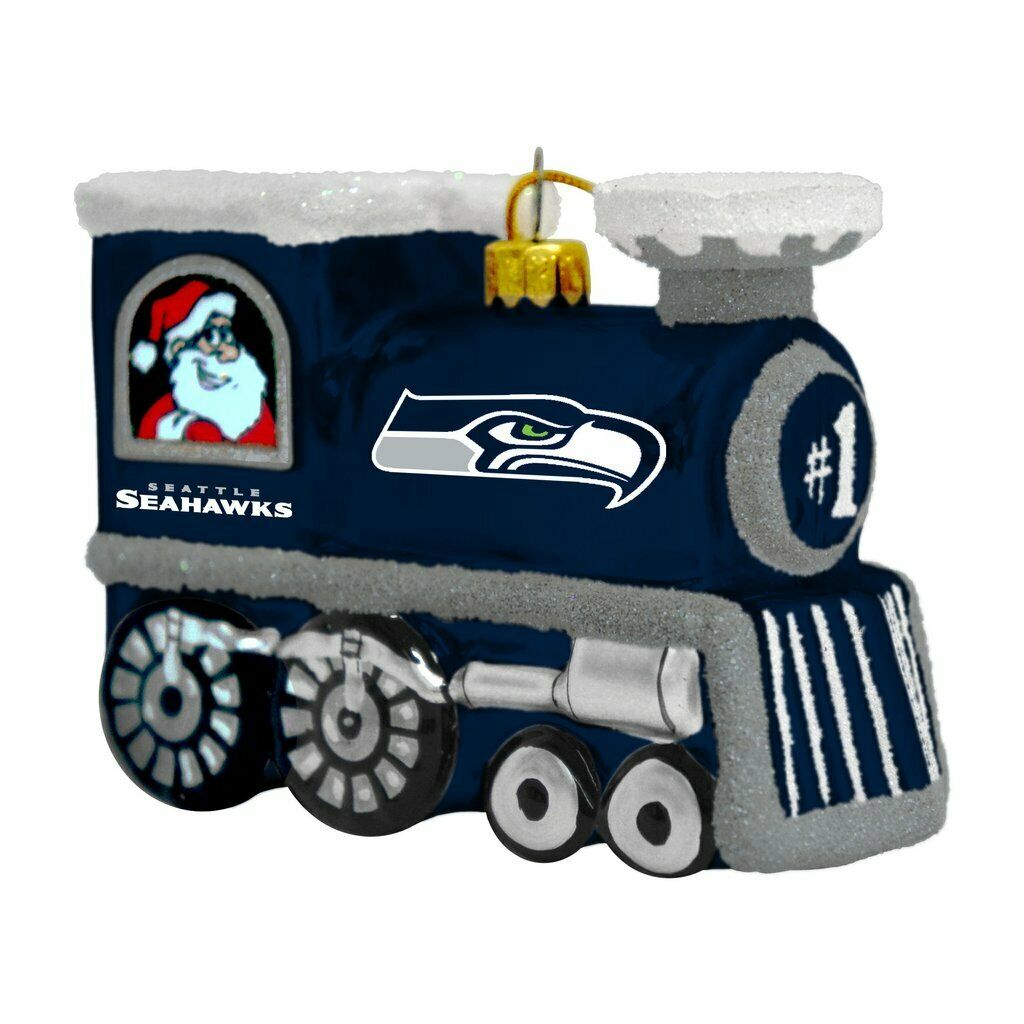 BB NFL Seattle Seahawks Blown Glass Santa & Rudolph Train Ornament