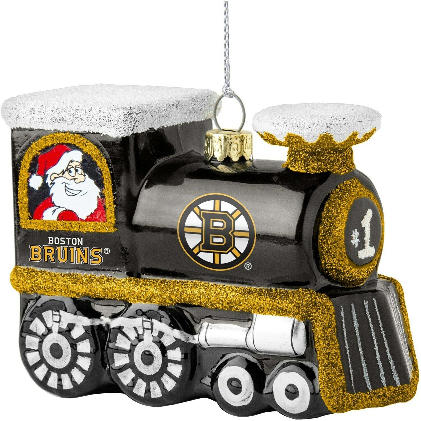 Topperscot NHL Boston Bruins Blown Glass Santa Train Ornament
