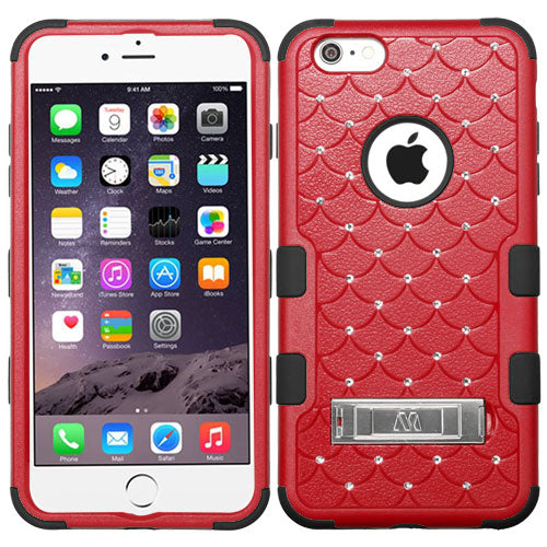 MyBat APPLE iPhone 6 Plus TUFF Hybrid Phone Protector Cover (with Diamonds) - Retail Packaging - Black/Red