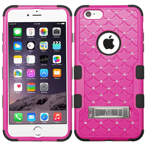 MyBat TUFF Hybrid Phone Protector Cover (with Diamonds) for Apple iPhone 6 Plus - Retail Packaging - Black/Pink