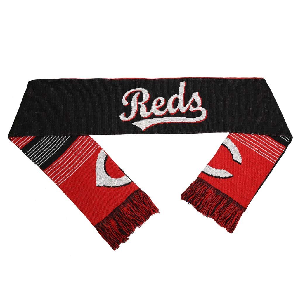 FOCO MLB Licensed Cincinnati Reds Reversible Stripe Big Logo Scarf