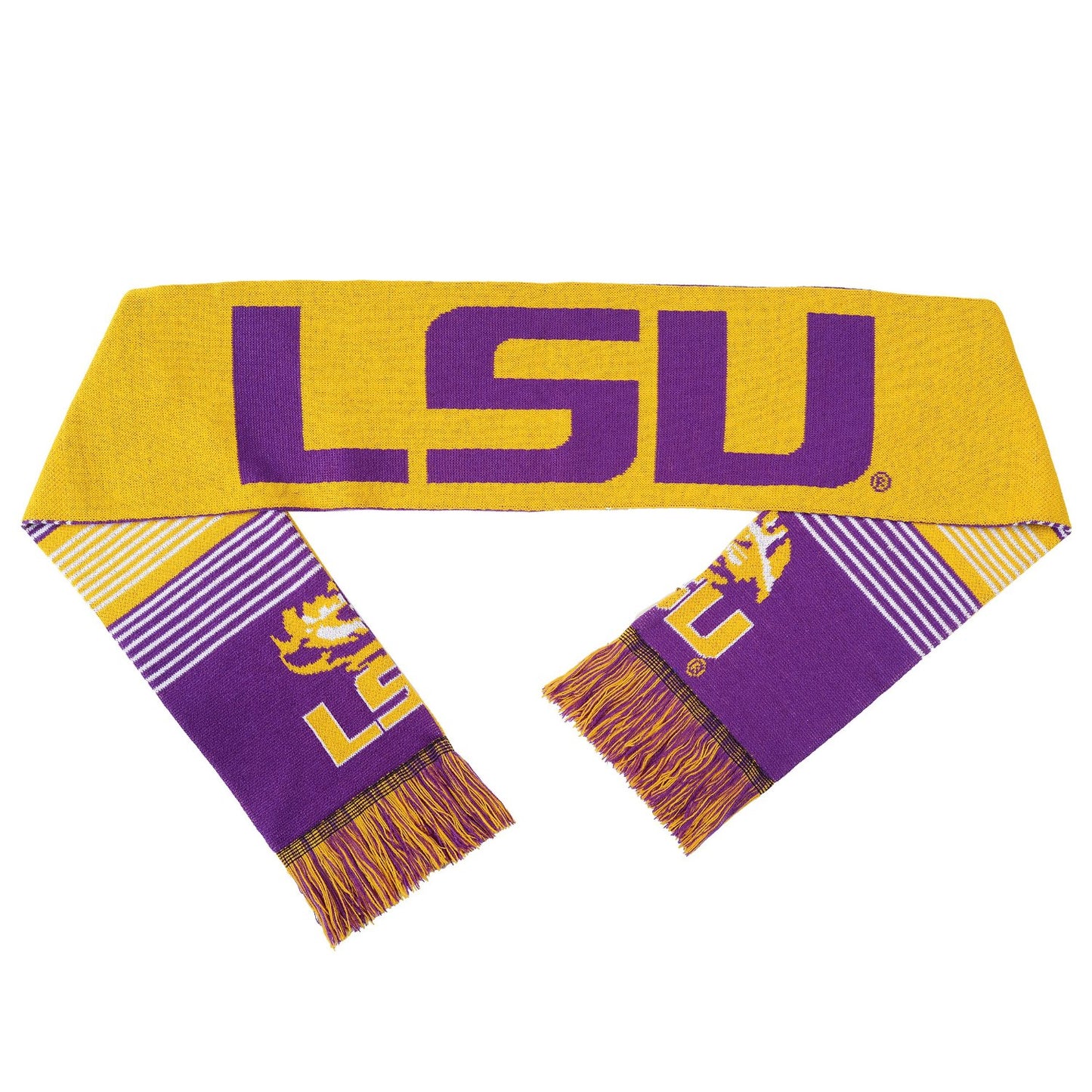 FOCO NCAA LSU Tigers Reversible Split Logo Scarf 66"