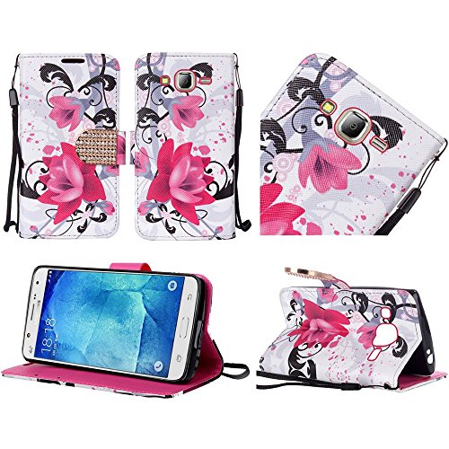 GSA Flip Lily Wallet Case For Samsung Galaxy J7 (2015), J700 Pink/White