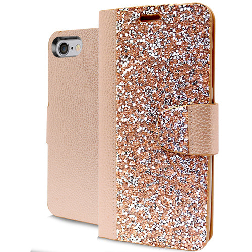 GSA Rock Bling Wallet Case For iPhone SE(2022-2020), 8 & 7 Gold/Silver