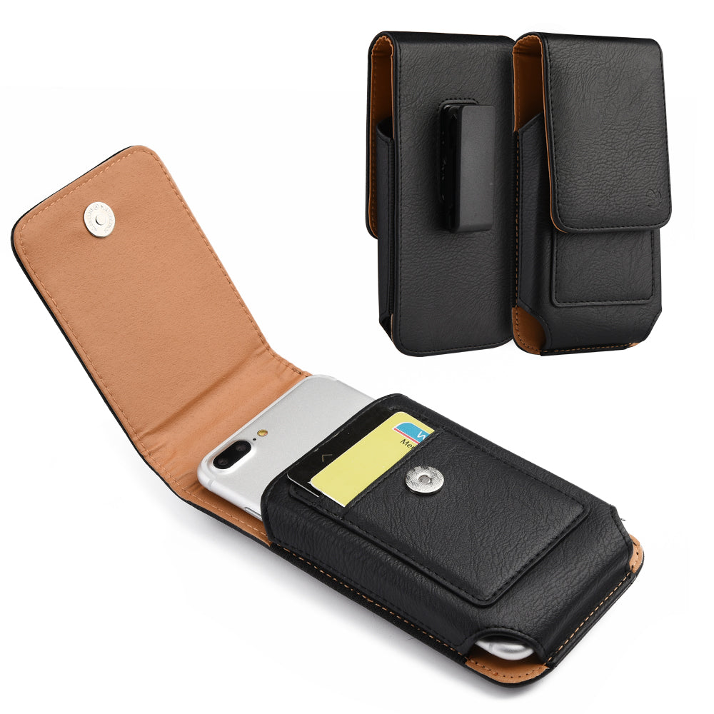 Luxmo Premium Vertical Universal Leather Case Pouch Holster with Magnetic Closure with 360 Degree Rotating Belt Clip for Samsung Galaxy Note Phone & iPhone - Black