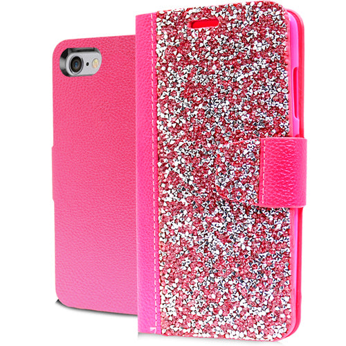 GSA Rock Bling Wallet Case For iPhone SE (2022), (20), 8, 7, 6S (4.7") Hot Pink