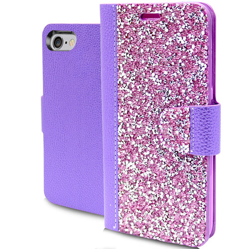 GSA Rock Bling Wallet Case For iPhone SE(2022), (20), 8, 7, 6S (4.7") Purple