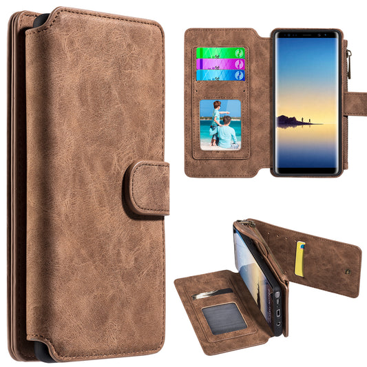 GSA Detachable Magnetic Leather Wallet  Case Cover for Samsung Galaxy Note 8, Brown
