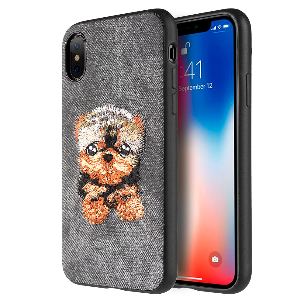 GSA Adorable Embroidery Yorkshire Puppy Candy Case For iPhone X/XS (5.8") - Gray
