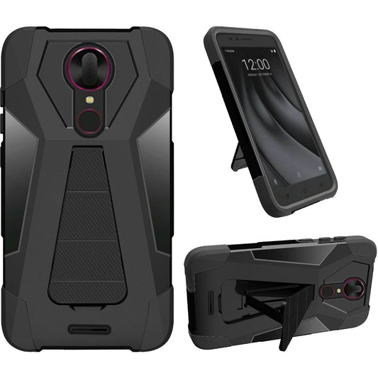 GSA Hexagon Hybrid Case w/Kickstand for Coolpad Revvl Plus - Black