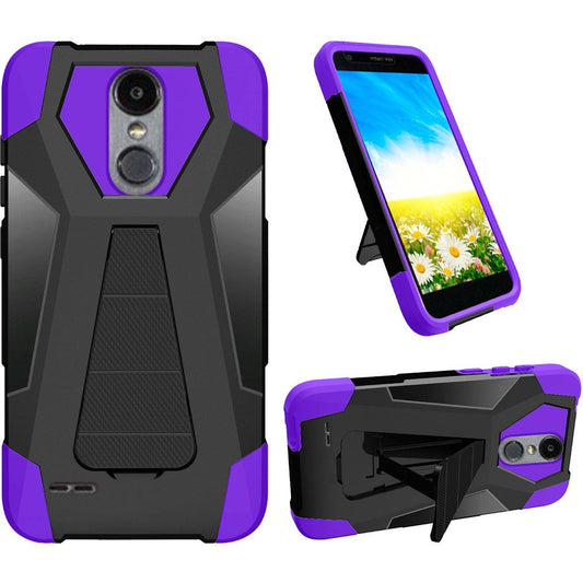 GSA Hexagon Hybrid Kickstand Case For LG Aristo 2 and 3 (Black/Purple)