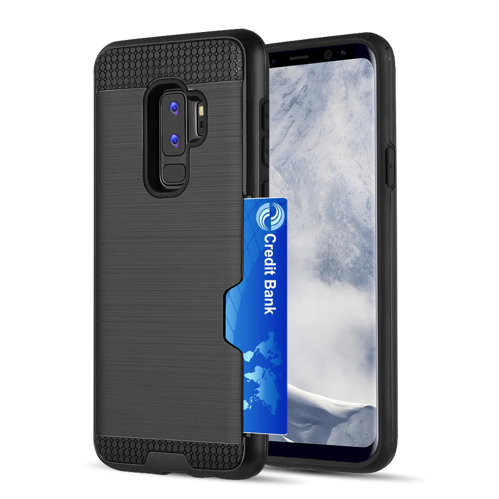 GSA Brushed Hybrid Credit Card Holder Case for Samsung S9 Plus - Black