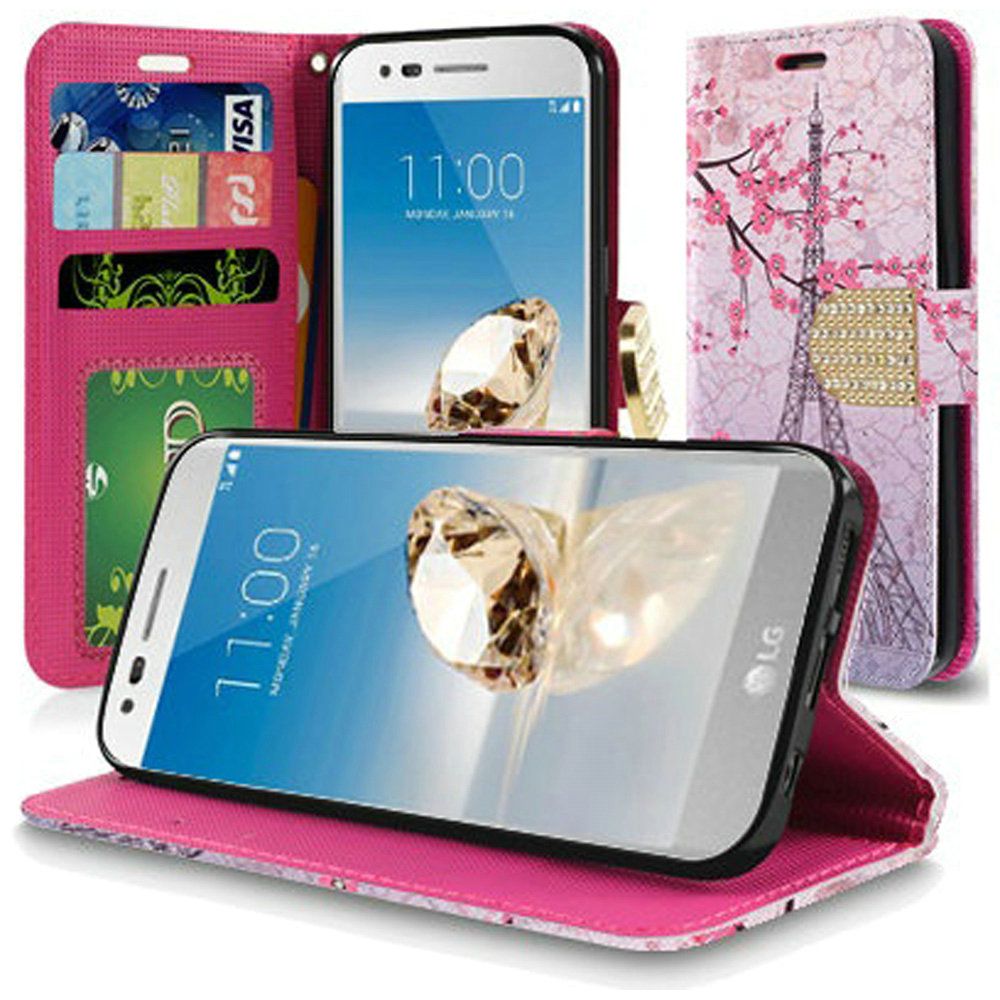 GSA Wallet Credit Card Stand Case for LG Aristo 2 Aristo 3, (Vintage Eiffel Tower)