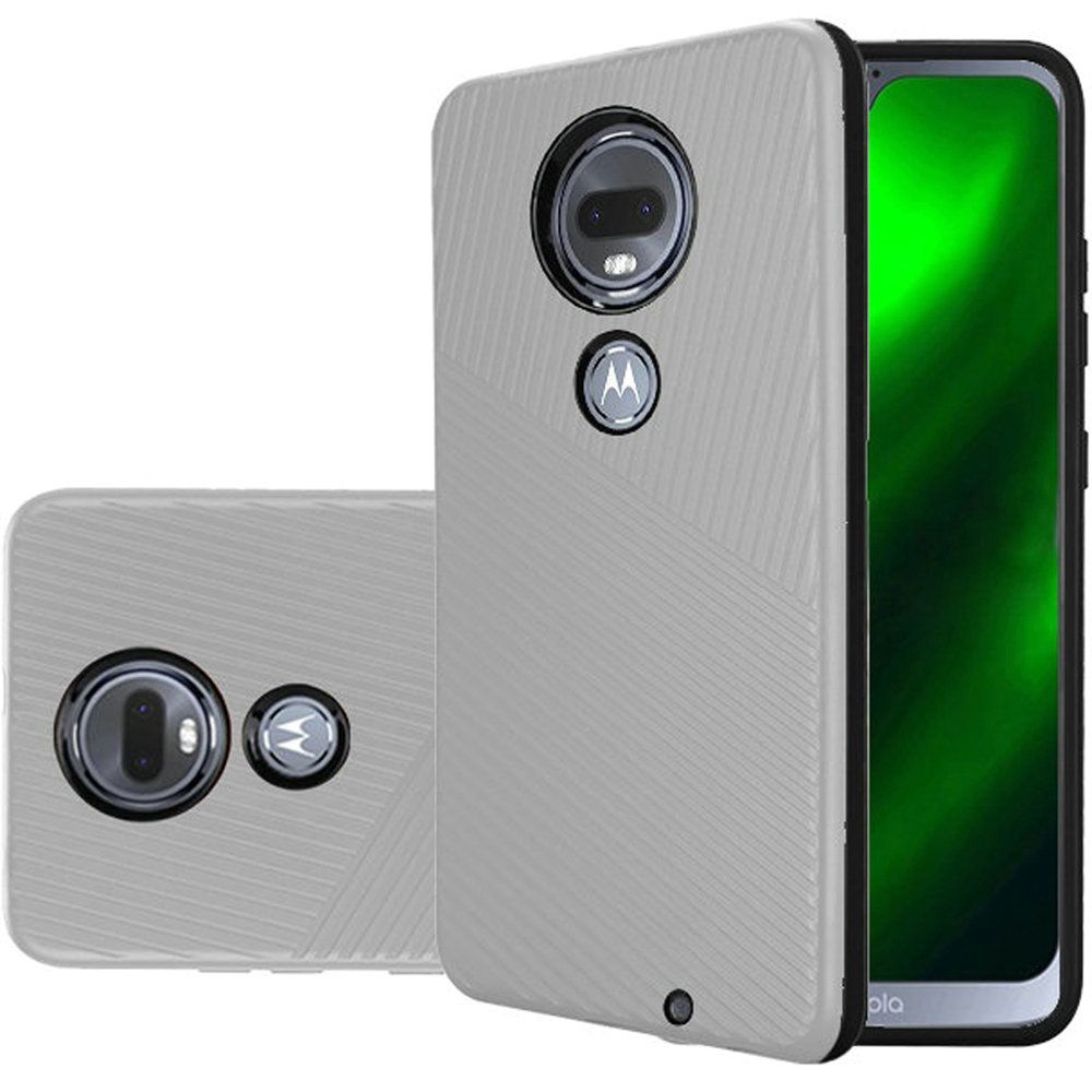 GSA Textured Embossed Lines Case for Moto G7 Power - Silver/Black