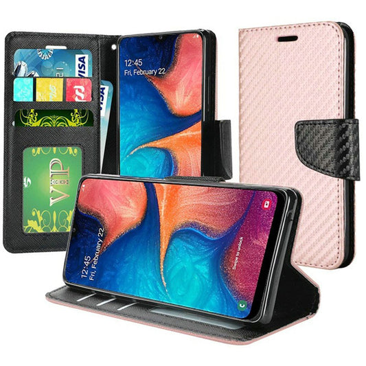 GSA Carbon Fiber Flip Wallet Case for Samsung Galaxy A20/A50 - Rose Gold