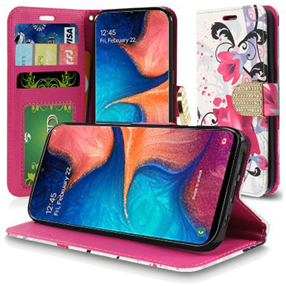 GSA Elegant Lily Flip Wallet Case for Samsung Galaxy A20/A50 - Pink/White