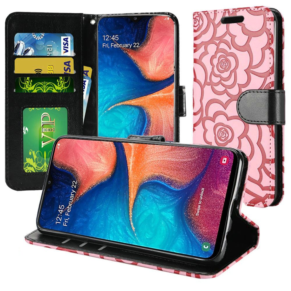 GSA Textured Rose Flip Wallet Case for Samsung Galaxy A20/A50 - Pink/Black