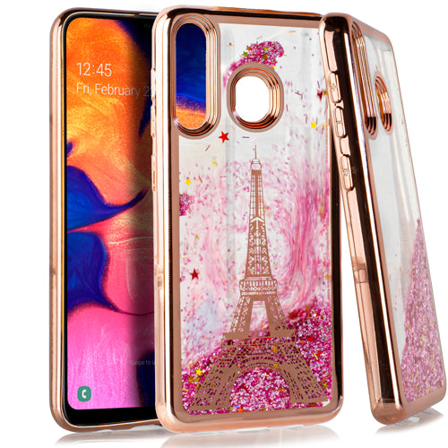 GSA Liquid Glitter Eiffel Tower Case for Samsung Galaxy A20/A50 - Rose Gold