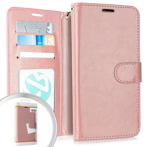 GSA Leather Flip Wallet Case for Samsung Galaxy A20/A50 - Rose Gold
