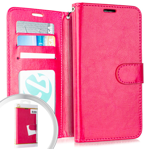 GSA Leather Flip Wallet Case for Samsung Galaxy A20/A50 - Hot Pink