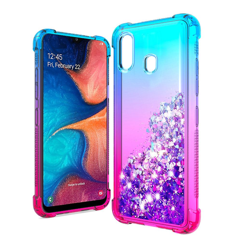 GSA Liquid Glitter Two-Tone Case for Samsung Galaxy A20/A50 - Blue/Hot Pink