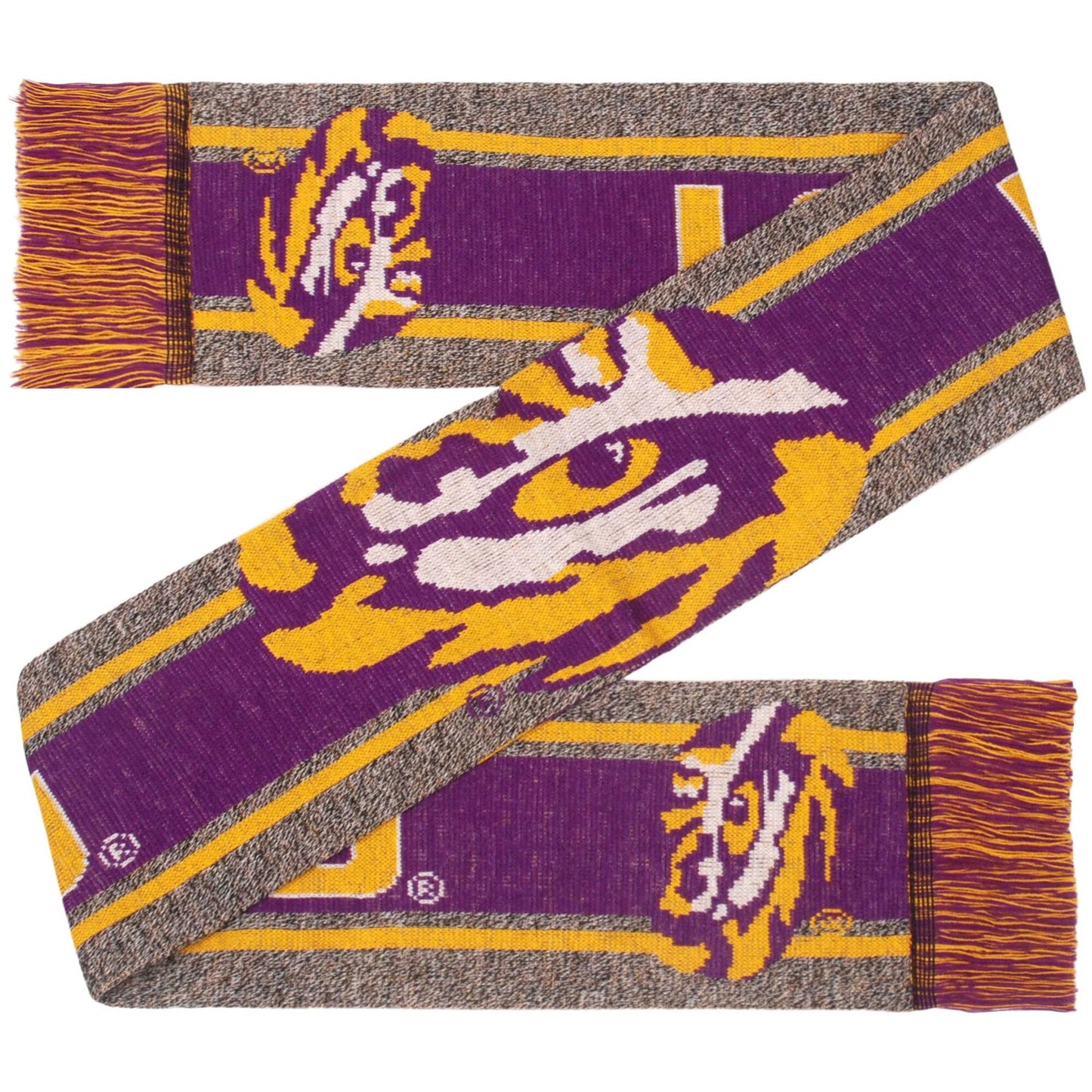 FOCO NCAA LSU Tigers Gray Big Logo Scarf Appx. 66" Long