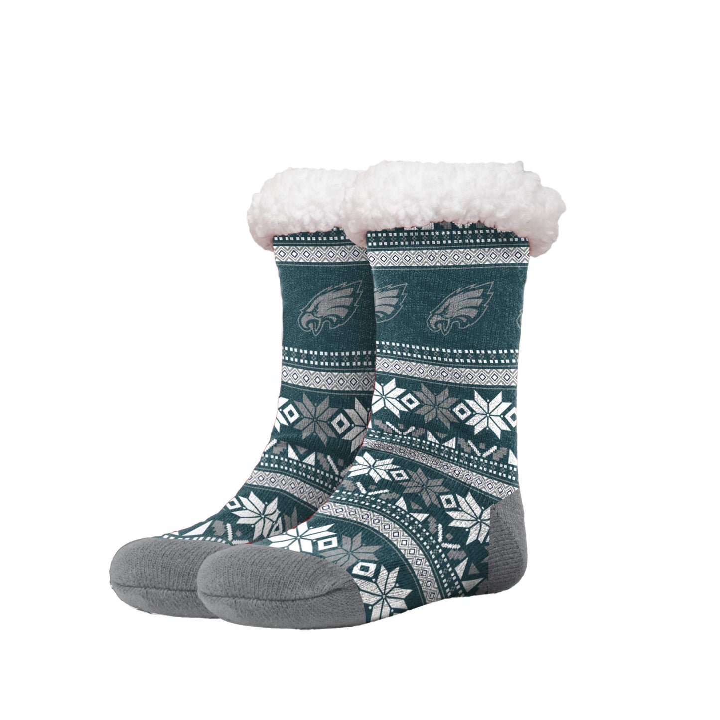 FOCO NFL Philadelphia Eagles Fair Isle Footy Slippers None-Skid Bottom
