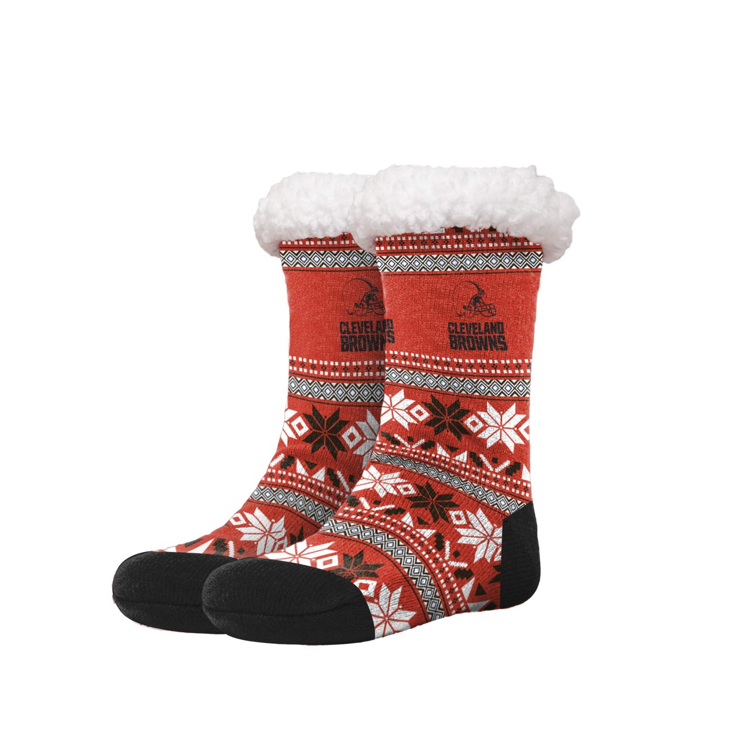 FOCO NFL Cleveland Browns Fair Isle Footy Slippers Non-Skid Bottom
