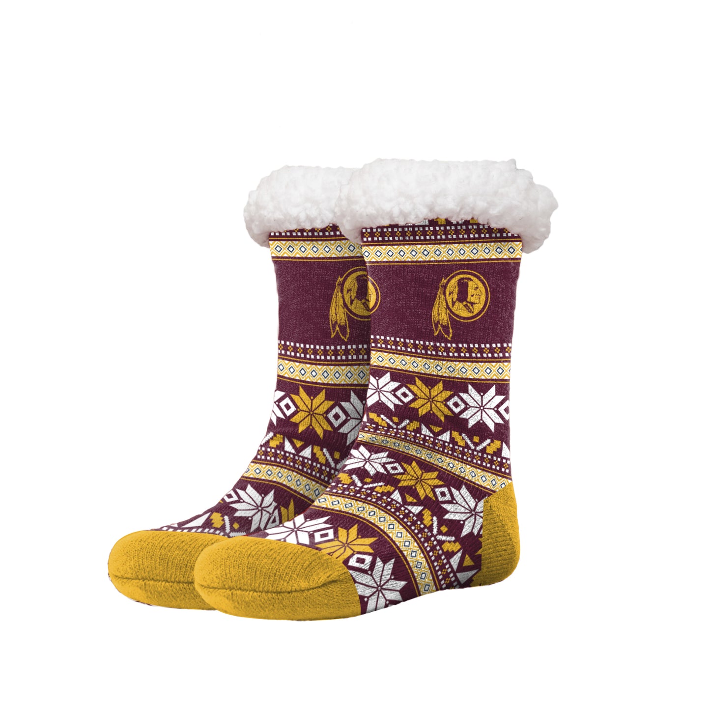 FOCO NFL Washington Redskins Fair Isle Footy Slippers Non-Skid Bottom