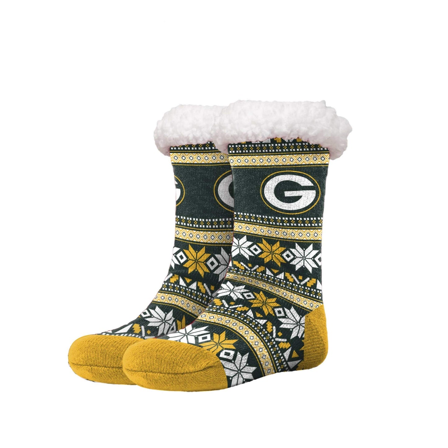 FOCO NFL Green Bay Packers Fair Isle Footy Slippers Non-Skid Bottom