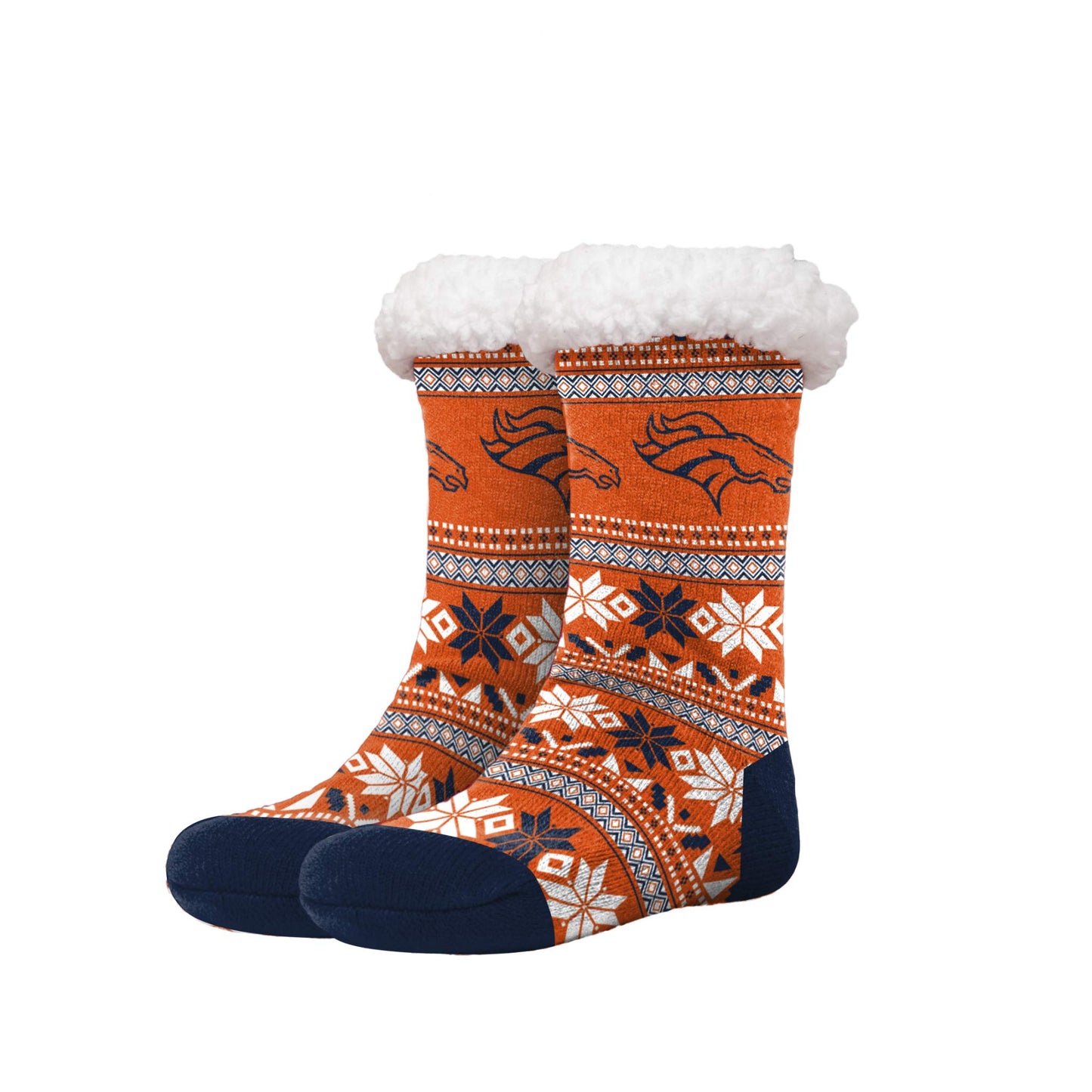 FOCO NFL Denver Broncos Fair Isle Footy Slippers Non-Skid Bottom