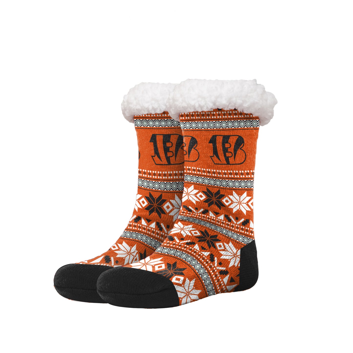 FOCO NFL Cincinnati Bengals Fair Isle Footy Slippers Non-Skid Bottom