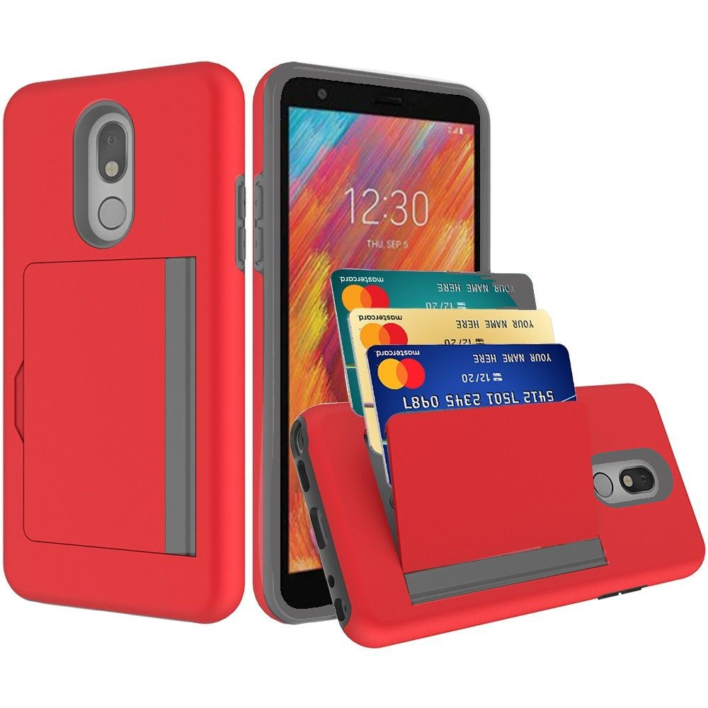 GSA Shockproof Case w/ Credit Card Holder for LG Aristo 4 Plus - Red
