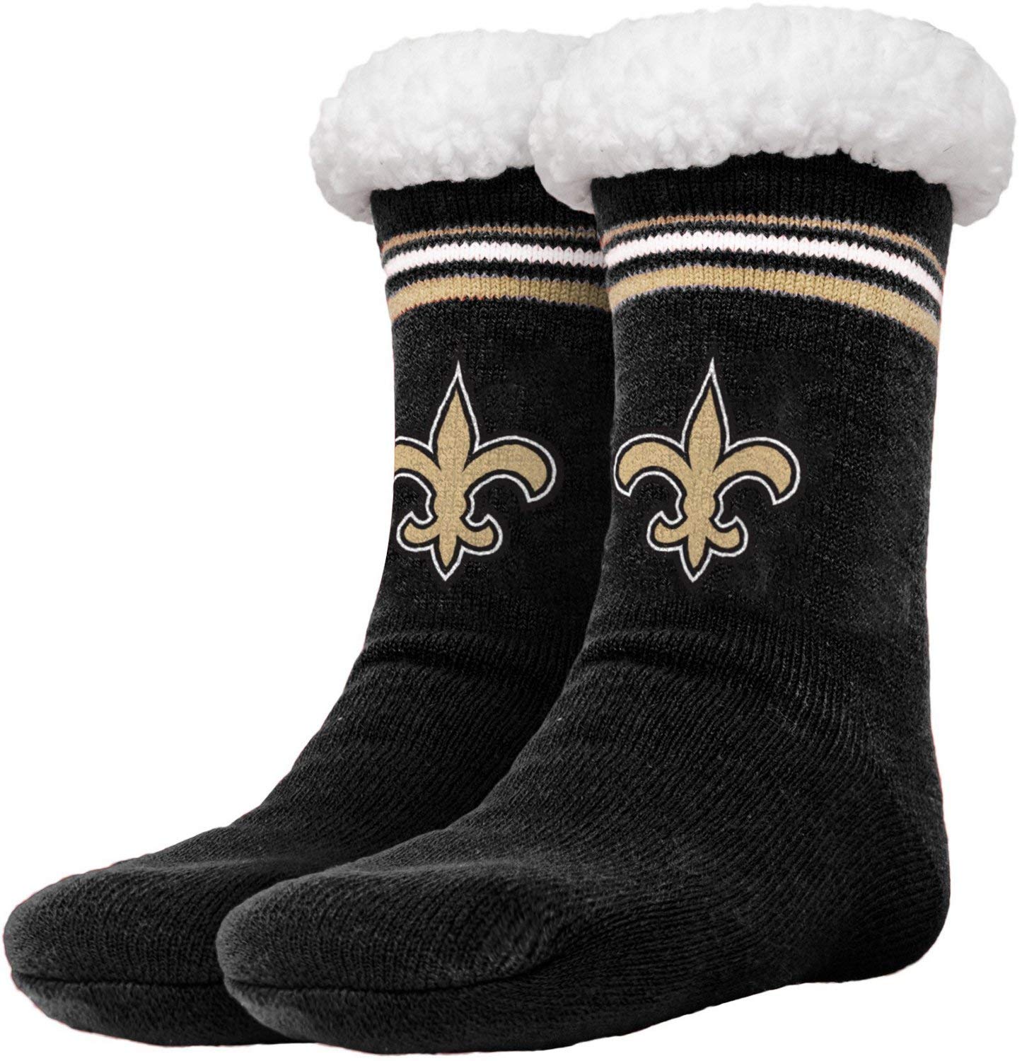 FOCO NFL Licensed New Orleans Saints Solid Stripe Footy Slipper Non-Skid Bottom