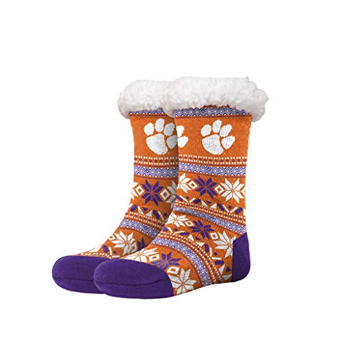 FOCO NCAA Licensed Clemson Tigers Fair Isle Footy Slippers Non-Skid Bottom