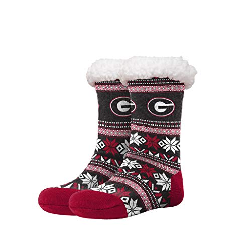 FOCO NCAA Licensed Georgia Bulldogs Fair Isle Footy Slippers Non-Skid Bottom
