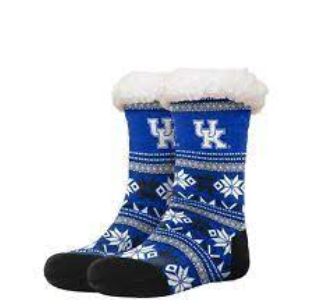 FOCO NCAA Licensed Kentucky Wildcats Fair Isle Footy Slippers Non-Skid Bottom