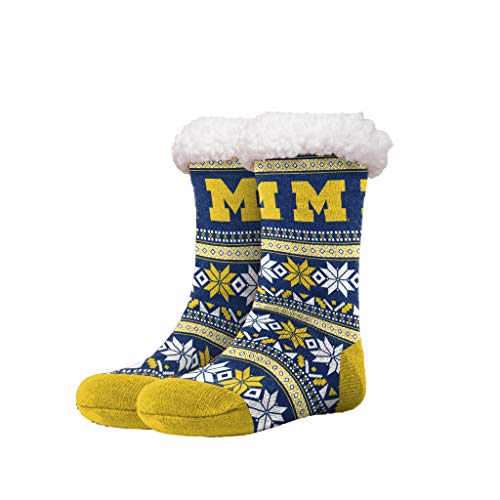 FOCO NCAA Licensed Michigan Wolverines Fair Isle Footy Slippers Non-Skid Bottom