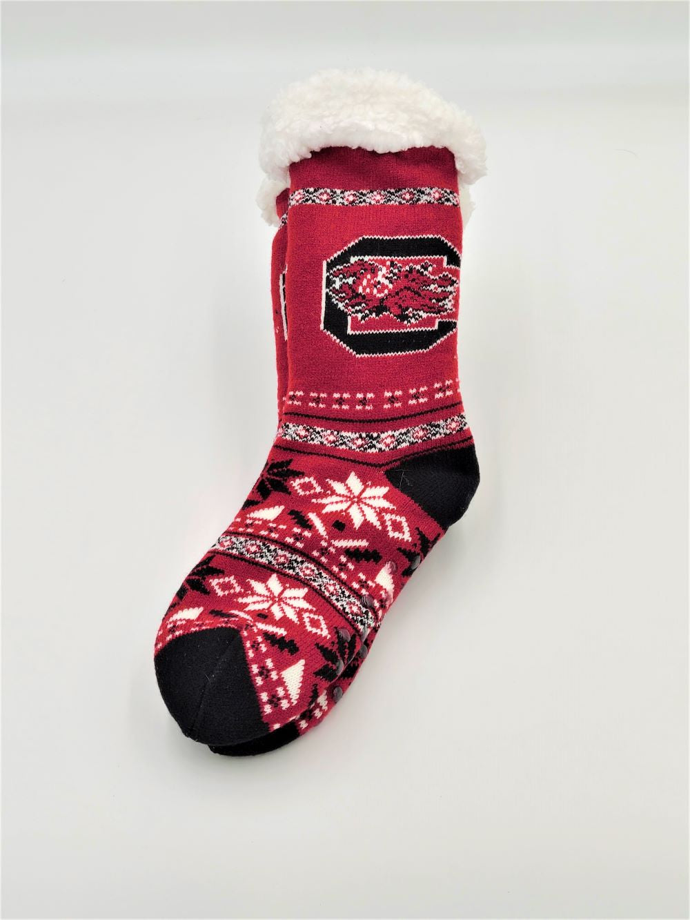 FOCO NCAA South Carolina Gamecocks Fair Isle Footy Slippers Non-Skid bottom