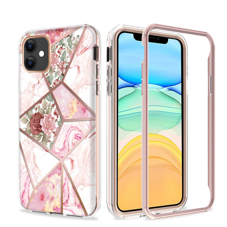 GSA Geo Marble Hybrid Case for iPhone 13 Pro (6.1") - Pink Roses