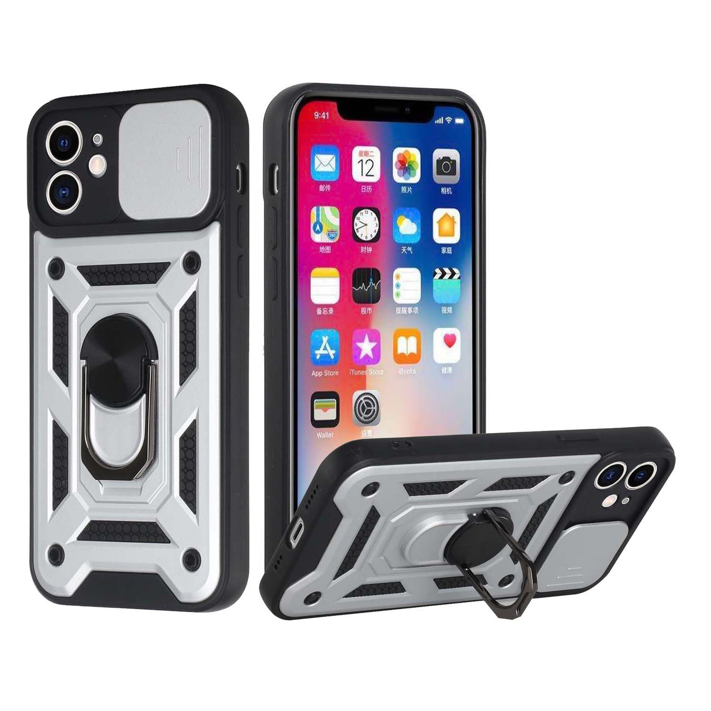 GSA Slim Shockproof Case w/Camera Cover/Ring for iPhone 11 (6.1") - Silver