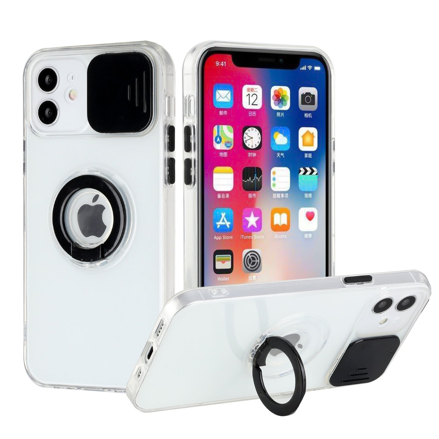 GSA Slick Transparent Case w/Camera Cover/Ring for iPhone 13(6.1") - Clear/Black