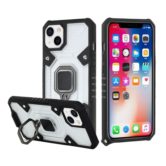 GSA Honeycomb Hybrid Case w/Ring Stand for iPhone 13 (6.1") - Clear/Black