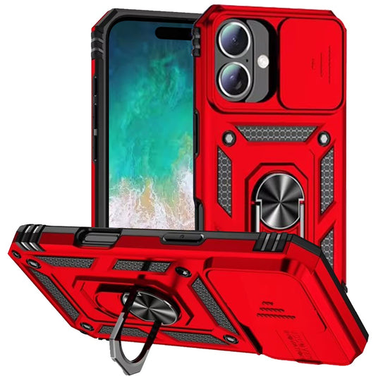 GSA iPhone 16 Plus 6.7 inch Utter Tough Metal Ring Movable Camera Window Hybrid - Red