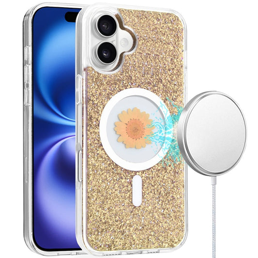 GSA iPhone16+ MagSafe Flower Glitter Gold -6.7 Screen