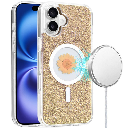 GSA iPhone 16 MagSafe - Flower Glitter Gold 6.1 screen