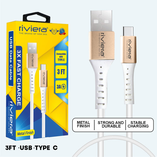 USB to TypeC 3 Amp 3 feet White